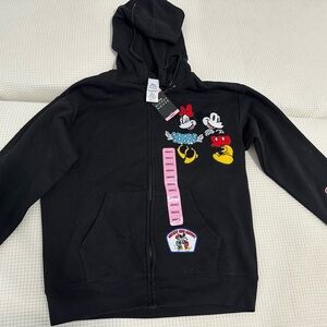 NWT Women’s Fleece Hoodie BLACK Mickey and Minnie  sz S